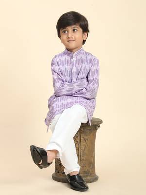 Purple Floral Cotton Jacquard Kurta Pajama Set for Boys Ethnic Wear 2