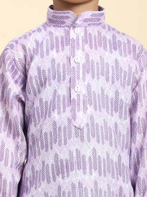 Purple Floral Cotton Jacquard Kurta Pajama Set for Boys Ethnic Wear 3