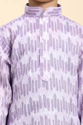 Purple Floral Cotton Jacquard Kurta Pajama Set for Boys Ethnic Wear
