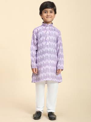 Purple Floral Cotton Jacquard Kurta Pajama Set for Boys Ethnic Wear 4
