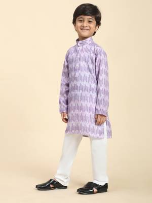 Purple Floral Cotton Jacquard Kurta Pajama Set for Boys Ethnic Wear 5