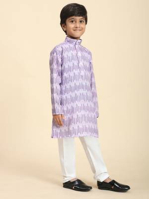 Purple Floral Cotton Jacquard Kurta Pajama Set for Boys Ethnic Wear 6