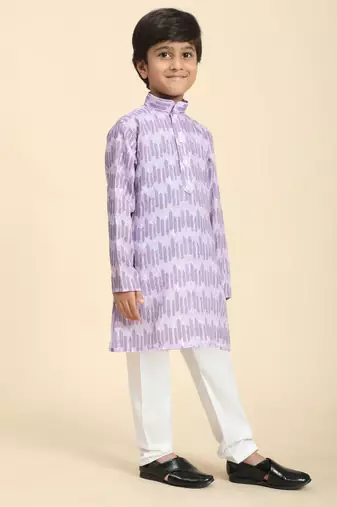 Purple Floral Cotton Jacquard Kurta Pajama Set for Boys Ethnic Wear