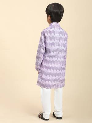 Purple Floral Cotton Jacquard Kurta Pajama Set for Boys Ethnic Wear 7