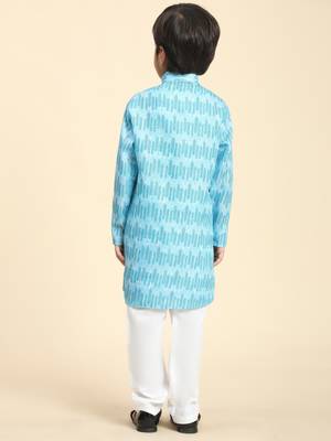 Firozi Floral Cotton Jacquard Kurta Pajama Set for Boys Ethnic Wear 2