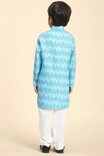 Firozi Floral Cotton Jacquard Kurta Pajama Set for Boys Ethnic Wear