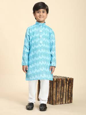 Firozi Floral Cotton Jacquard Kurta Pajama Set for Boys Ethnic Wear 3