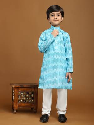 Firozi Floral Cotton Jacquard Kurta Pajama Set for Boys Ethnic Wear 4