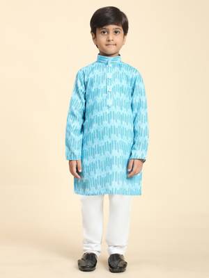Firozi Floral Cotton Jacquard Kurta Pajama Set for Boys Ethnic Wear 5