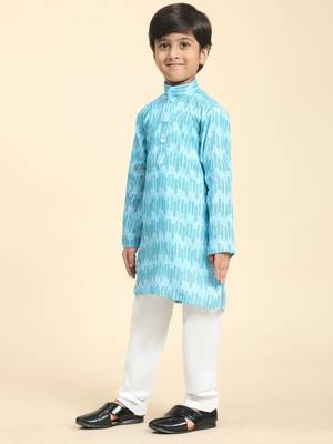 Firozi Floral Cotton Jacquard Kurta Pajama Set for Boys Ethnic Wear 6