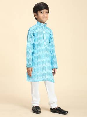 Firozi Floral Cotton Jacquard Kurta Pajama Set for Boys Ethnic Wear 7