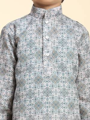 Grey Printed Cotton Jacquard Kurta Pajama Set for Boys Ethnic Wear 5