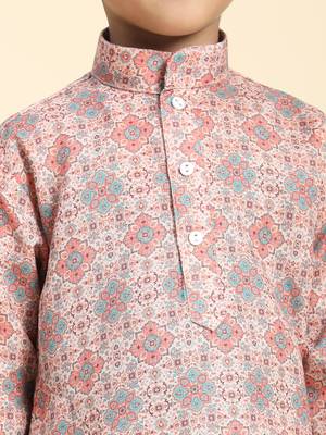 Pink Printed Cotton Jacquard Kurta Pajama Set for Boys Ethnic Wear 2