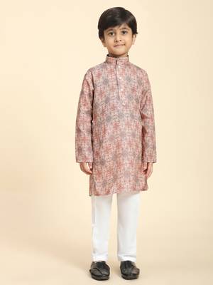 Pink Printed Cotton Jacquard Kurta Pajama Set for Boys Ethnic Wear 3