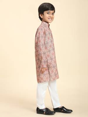 Pink Printed Cotton Jacquard Kurta Pajama Set for Boys Ethnic Wear 5