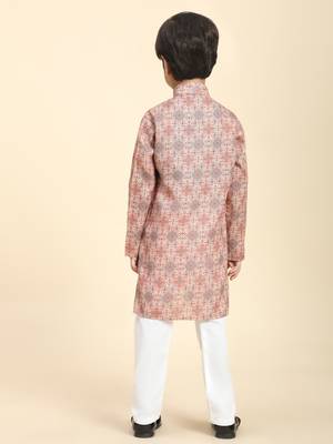 Pink Printed Cotton Jacquard Kurta Pajama Set for Boys Ethnic Wear 6