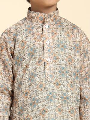 Brown Printed Cotton Jacquard Kurta Pajama Set for Boys Ethnic Wear 3