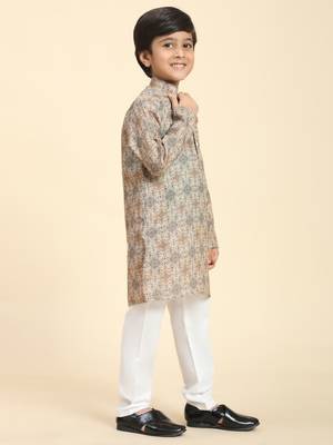 Brown Printed Cotton Jacquard Kurta Pajama Set for Boys Ethnic Wear 5