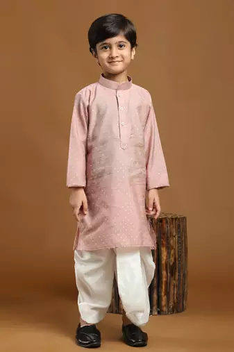 Pink Printed Cotton Printed Dhoti kurta Set for Boys Ethnic Wear
