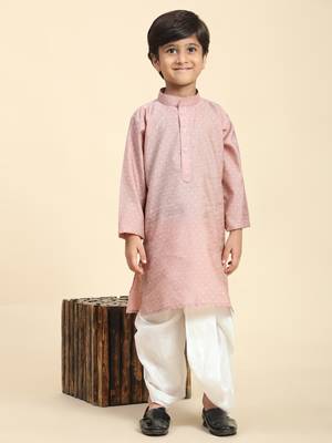 Pink Printed Cotton Printed Dhoti kurta Set for Boys Ethnic Wear 2
