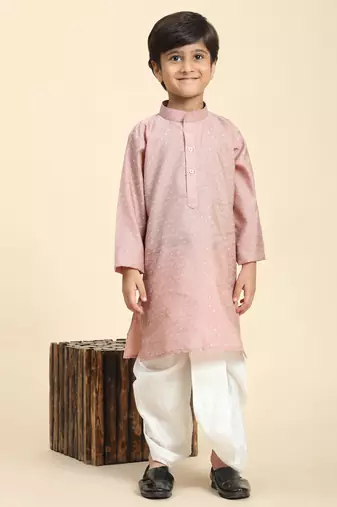 Pink Printed Cotton Printed Dhoti kurta Set for Boys Ethnic Wear