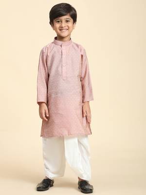 Pink Printed Cotton Printed Dhoti kurta Set for Boys Ethnic Wear 4