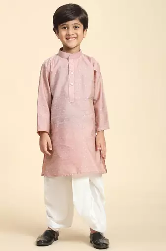 Pink Printed Cotton Printed Dhoti kurta Set for Boys Ethnic Wear