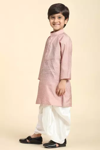 Pink Printed Cotton Printed Dhoti kurta Set for Boys Ethnic Wear