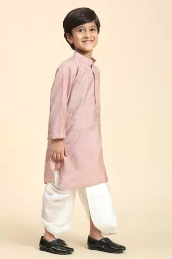 Pink Printed Cotton Printed Dhoti kurta Set for Boys Ethnic Wear