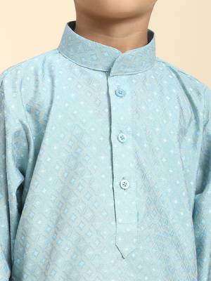 Blue Printed Cotton Printed Dhoti kurta Set for Boys Ethnic Wear 2