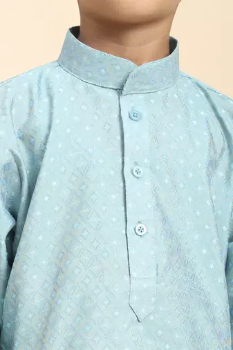 Blue Printed Cotton Printed Dhoti kurta Set for Boys Ethnic Wear