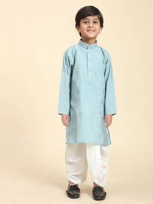 Blue Printed Cotton Printed Dhoti kurta Set for Boys Ethnic Wear 3