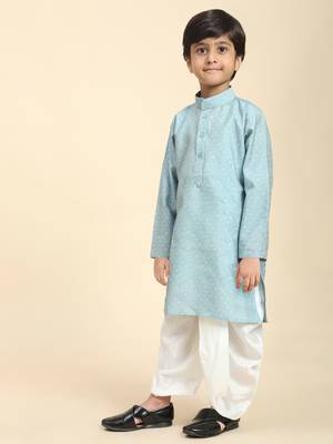Blue Printed Cotton Printed Dhoti kurta Set for Boys Ethnic Wear 4