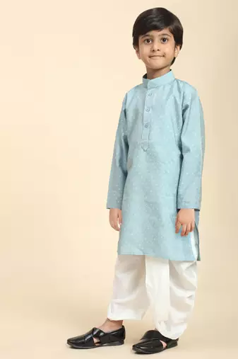 Blue Printed Cotton Printed Dhoti kurta Set for Boys Ethnic Wear
