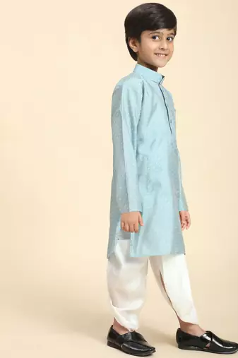 Blue Printed Cotton Printed Dhoti kurta Set for Boys Ethnic Wear