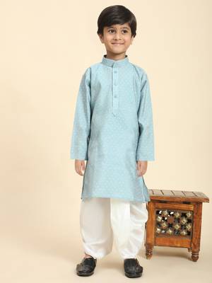 Blue Printed Cotton Printed Dhoti kurta Set for Boys Ethnic Wear 6