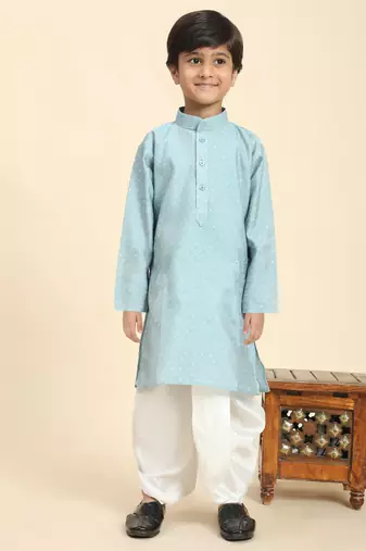 Blue Printed Cotton Printed Dhoti kurta Set for Boys Ethnic Wear