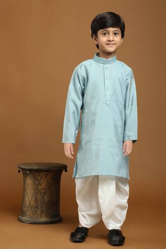 Blue Printed Cotton Printed Dhoti kurta Set for Boys Ethnic Wear