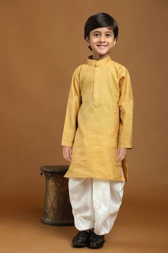 Brown Printed Cotton Printed Dhoti kurta Set for Boys Ethnic Wear