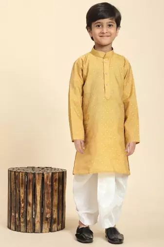 Brown Printed Cotton Printed Dhoti kurta Set for Boys Ethnic Wear