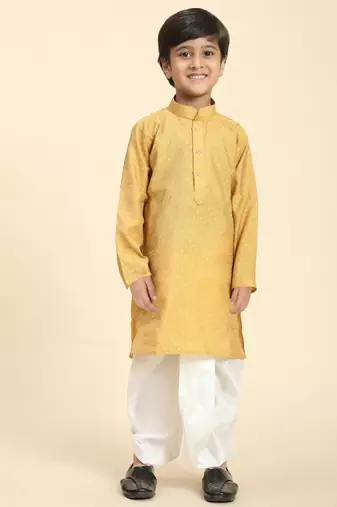 Brown Printed Cotton Printed Dhoti kurta Set for Boys Ethnic Wear