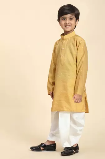 Brown Printed Cotton Printed Dhoti kurta Set for Boys Ethnic Wear