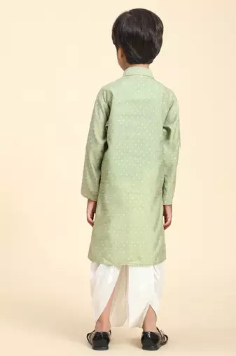 Green Printed Cotton Printed Dhoti kurta Set for Boys Ethnic Wear