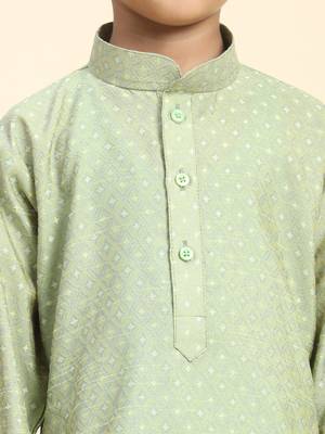 Green Printed Cotton Printed Dhoti kurta Set for Boys Ethnic Wear 3