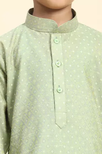 Green Printed Cotton Printed Dhoti kurta Set for Boys Ethnic Wear