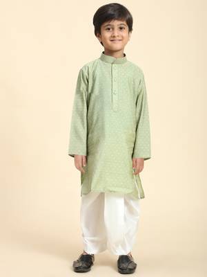 Green Printed Cotton Printed Dhoti kurta Set for Boys Ethnic Wear 1