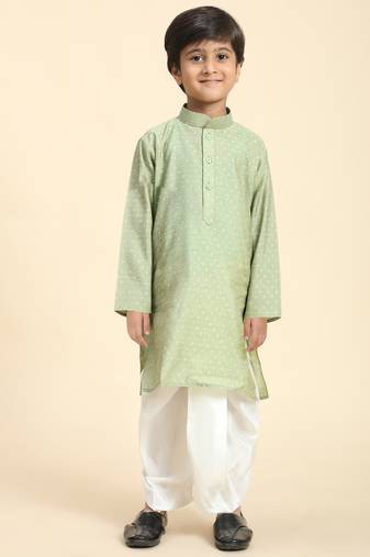 Green Printed Cotton Printed Dhoti kurta Set for Boys Ethnic Wear