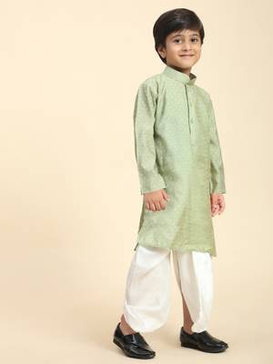 Green Printed Cotton Printed Dhoti kurta Set for Boys Ethnic Wear 4
