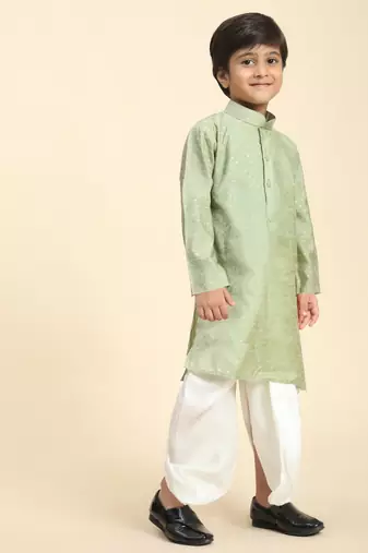 Green Printed Cotton Printed Dhoti kurta Set for Boys Ethnic Wear