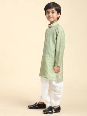 Green Printed Cotton Printed Dhoti kurta Set for Boys Ethnic Wear 5